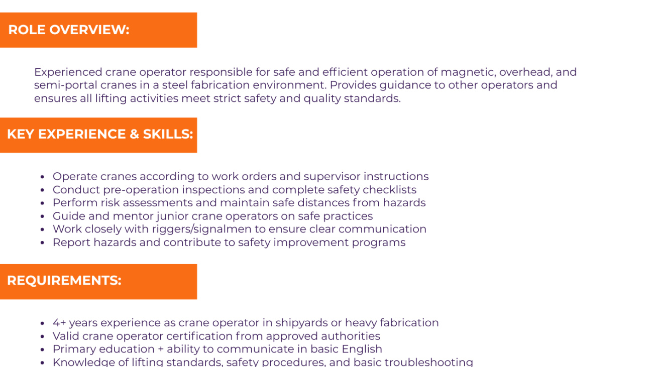 Senior Crane Operator (Steelworks)