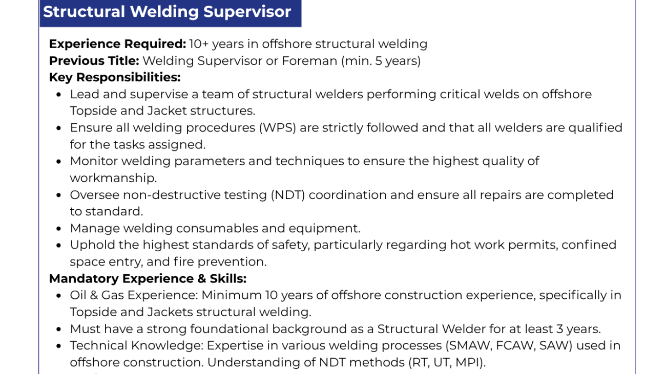 Structural Welding Supervisor